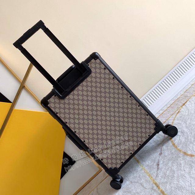 GUCCI行李箱 90046 經典雙G花料配鋁框 復古形拉箱 古馳拉杆箱xzx1086